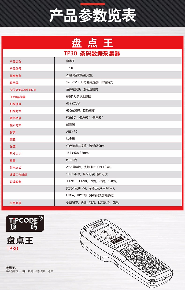 盤點王 頂碼TP30數(shù)據(jù)采集器